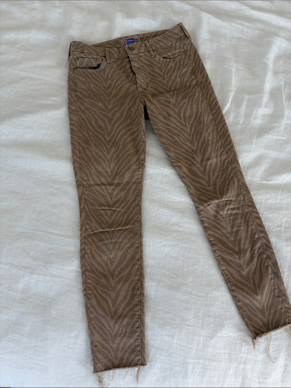 MOTHER Brown Zebra-Print Skinny Jeans